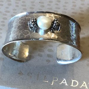 Rare Vintage Silpada Sterling Silver Freshwater Pearl Cuff Bracelet B1251